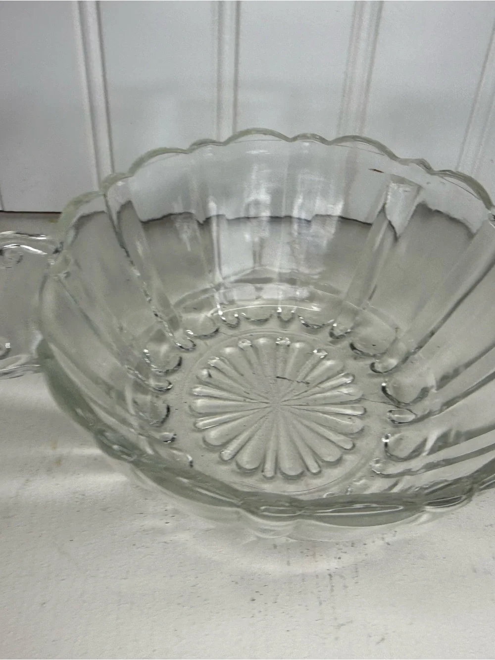 Vintage Anchor Hocking Old Cafe 16 hole clear glass Flower Frog bowl, circa 1930